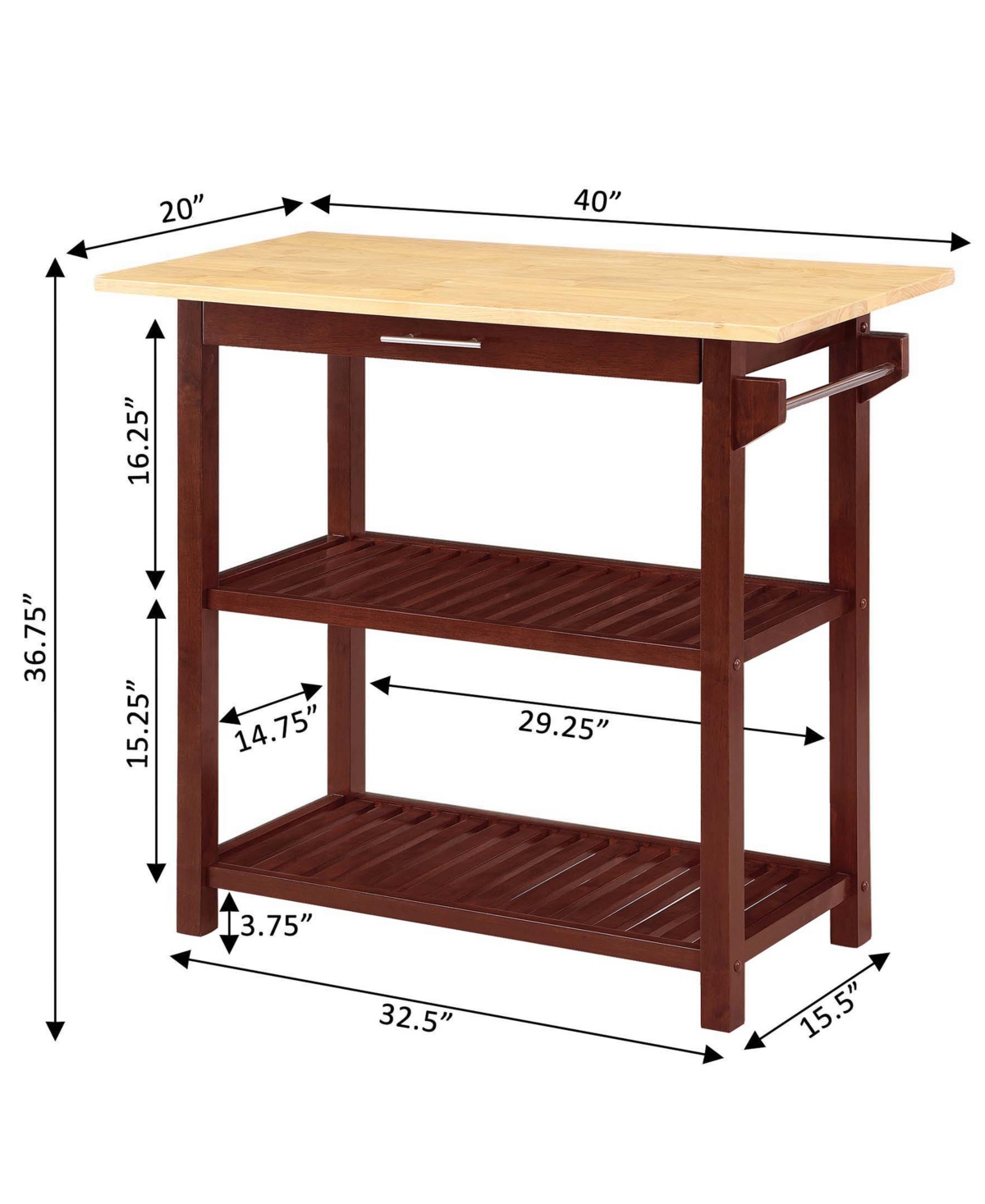 Convenience Concepts Designs2Go Wood 3 Tier Butcher Block Preparation Island - Butcher Block