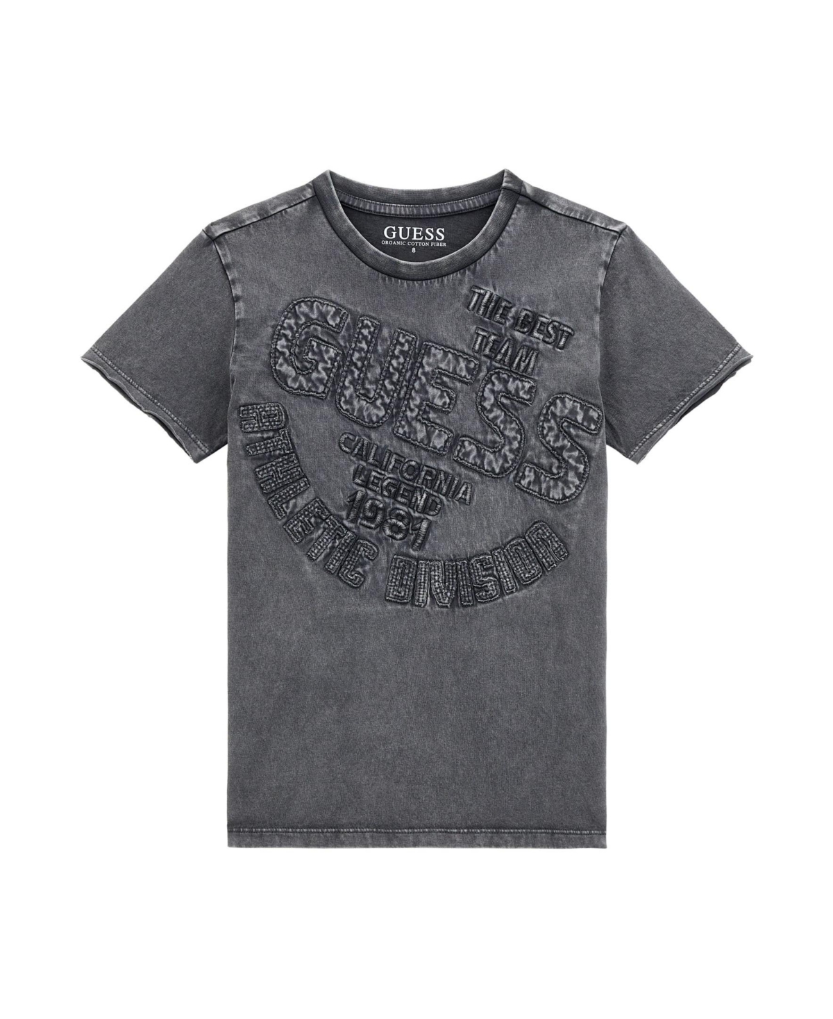 Guess Kids' Big Boys Cotton Jersey Short Sleeve T-shirt With Applique And Embroidered In Gray