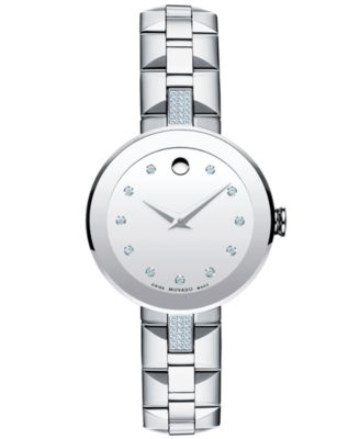 Movado - Women's Swiss Sapphire Diamond (1/5 ct. t.w.) Stainless Steel Bracelet Watch 28mm 606815