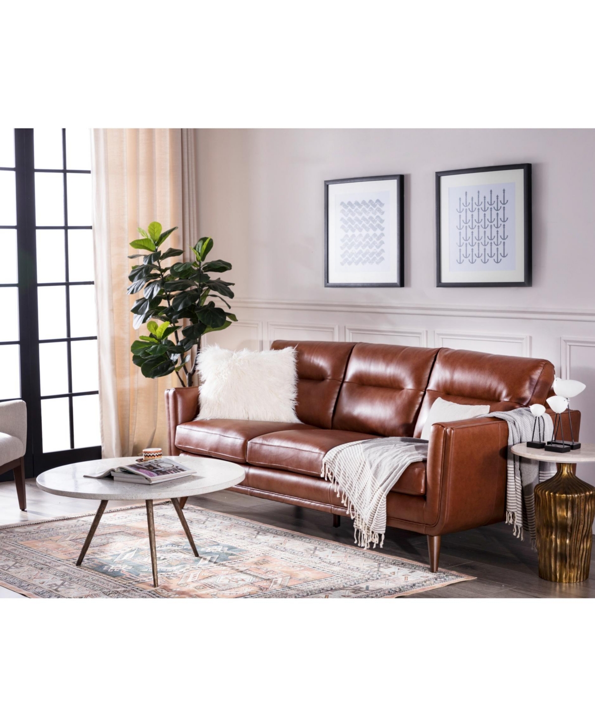 Shop Nice Link Ava 84" Mid-century Modern Leather Sofa In Camel Brown