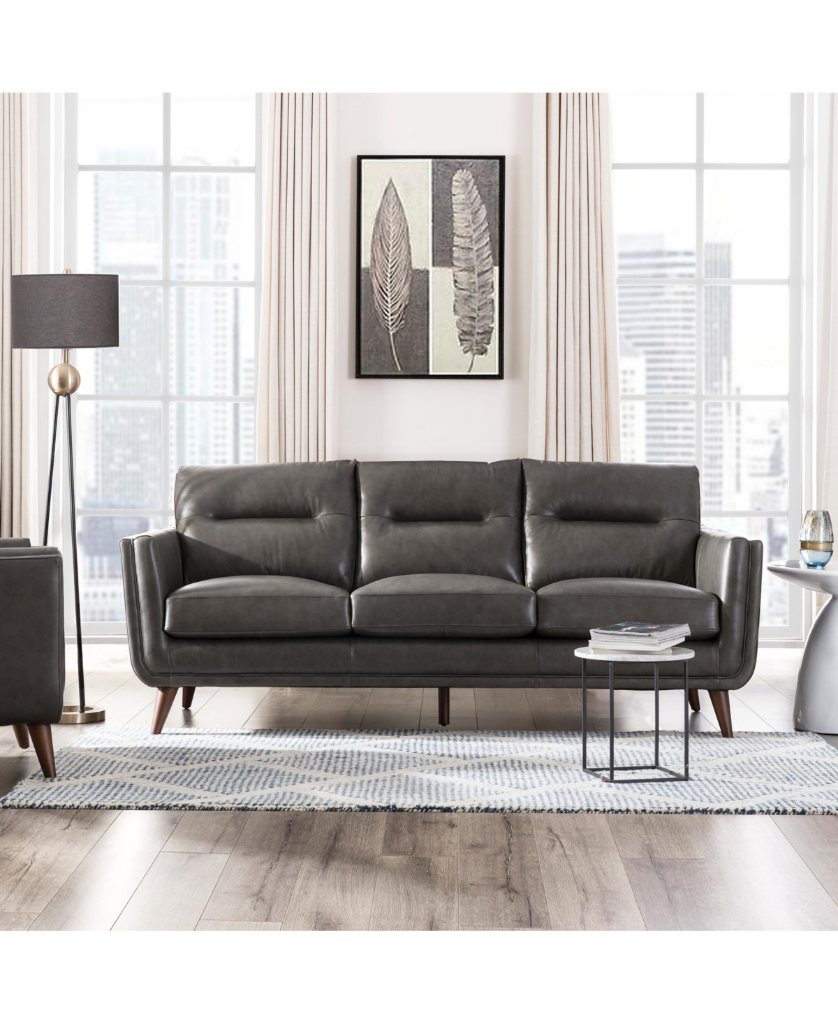 Shop Nice Link Ava 84" Mid-century Modern Leather Sofa In Charcoal Gray