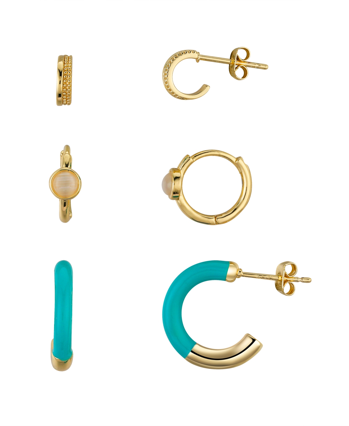 Unwritten Opal And Green Enamel Hoop 6-piece Earring Set In Gold