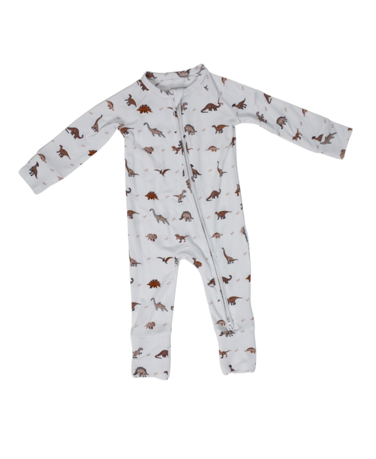 Charlie Lou Baby Unisex Neutral Dinosaurs Romper - Baby In White With Print