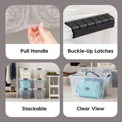 6 Pack 53qt Clear View Plastic Storage Bin with Lid and Secure Latching Buckles