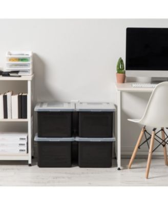 Letter & Legal Size Plastic Storage Bin Tote Organizing File Box with Durable and Secure Latching Lid, Stackable and Nestable, 4 Pack, Black