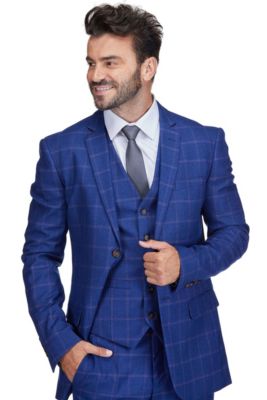 Men's 3-Piece Windowpane Plaid Slim Fit Suit