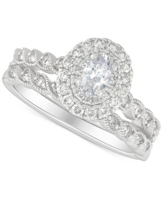 Macy's - Diamond Oval Halo Bridal Set (3/4 ct. t.w.) in 14k White Gold