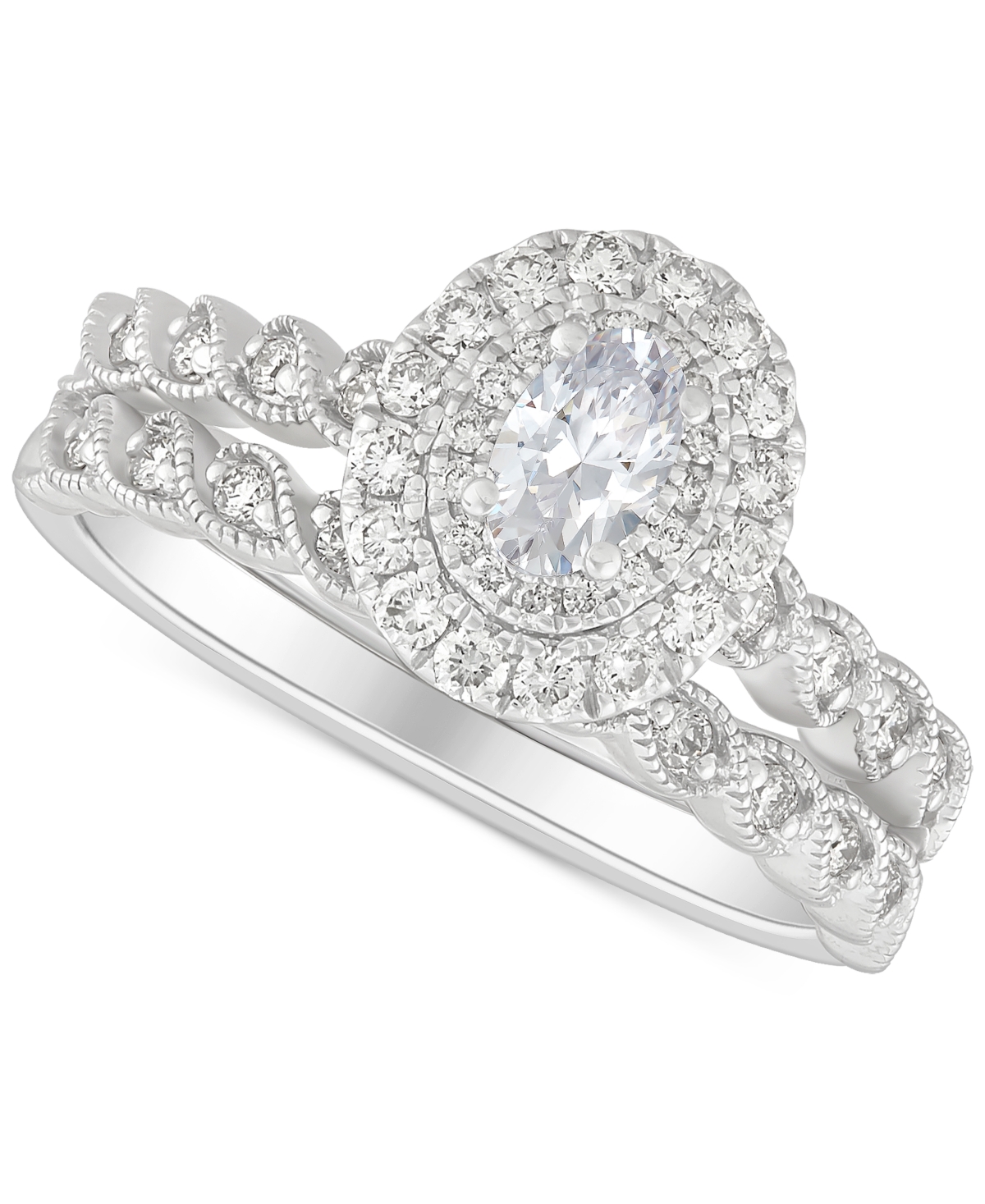 Diamond Oval Halo Bridal Set (3/4 ct. t.w.) in 14k White Gold