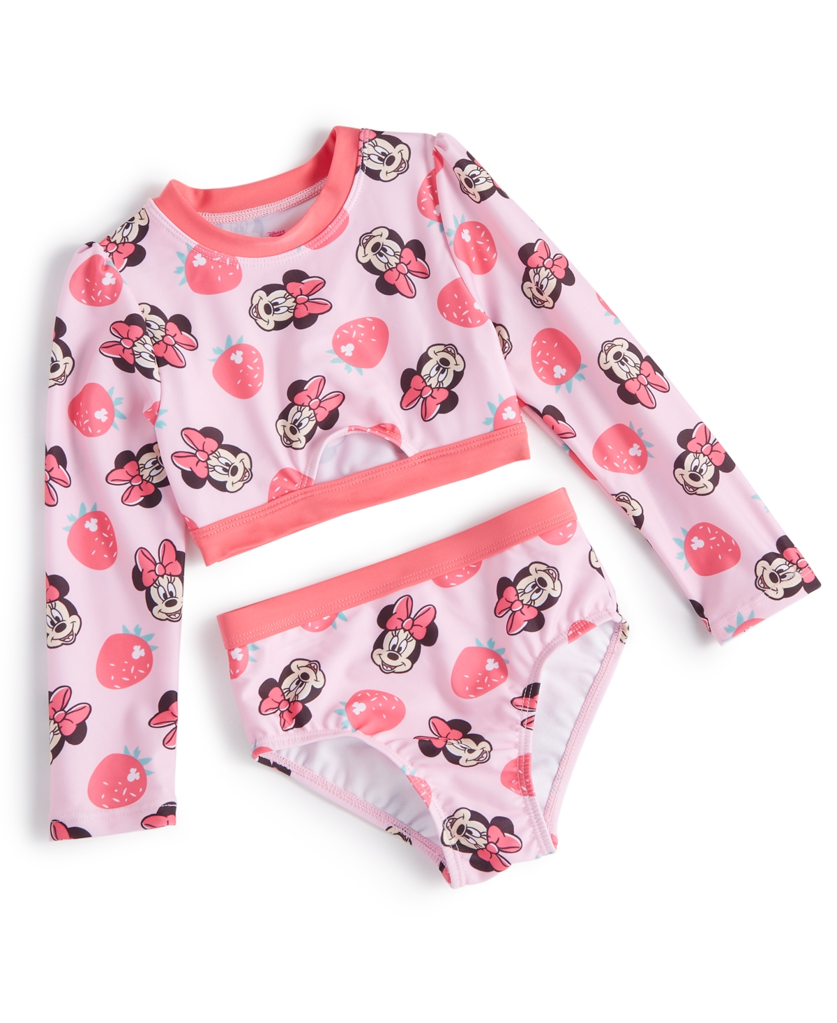 Shop Minnie Mouse Little Girls Rash Guard Swimsuit, 2 Piece Set In Red