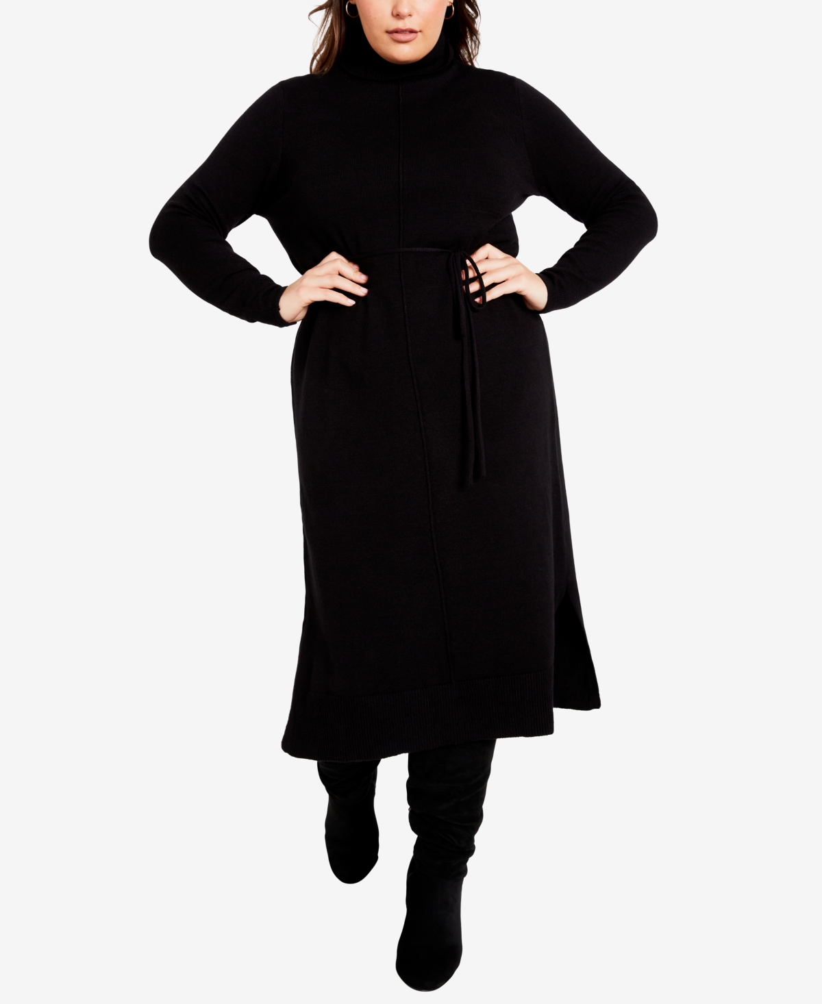 Avenue Plus Size Hannah Sweater Midi Dress In Black