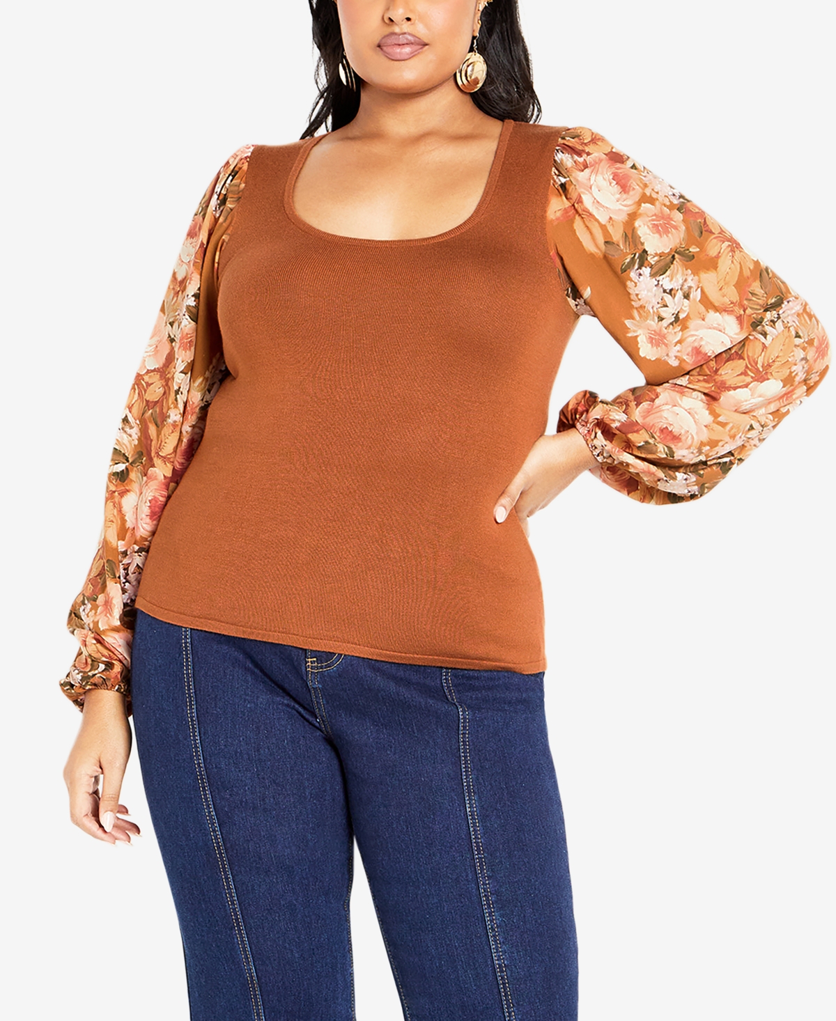 Avenue Plus Size May Soft Square Neck Sweater In Bronze
