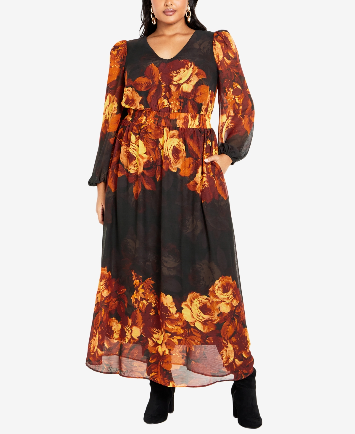 Avenue Plus Size Neve Fit And Flare Maxi Dress In Black Bloom