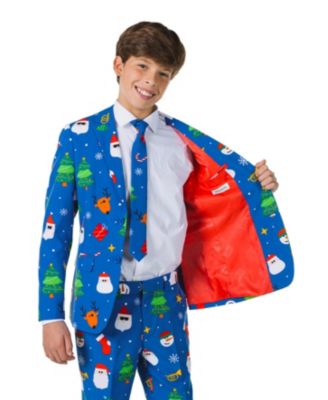 Big Boys Festivity Christmas Party Outfit Including Blazer, Pants and Clip-On-Tie Suit Set