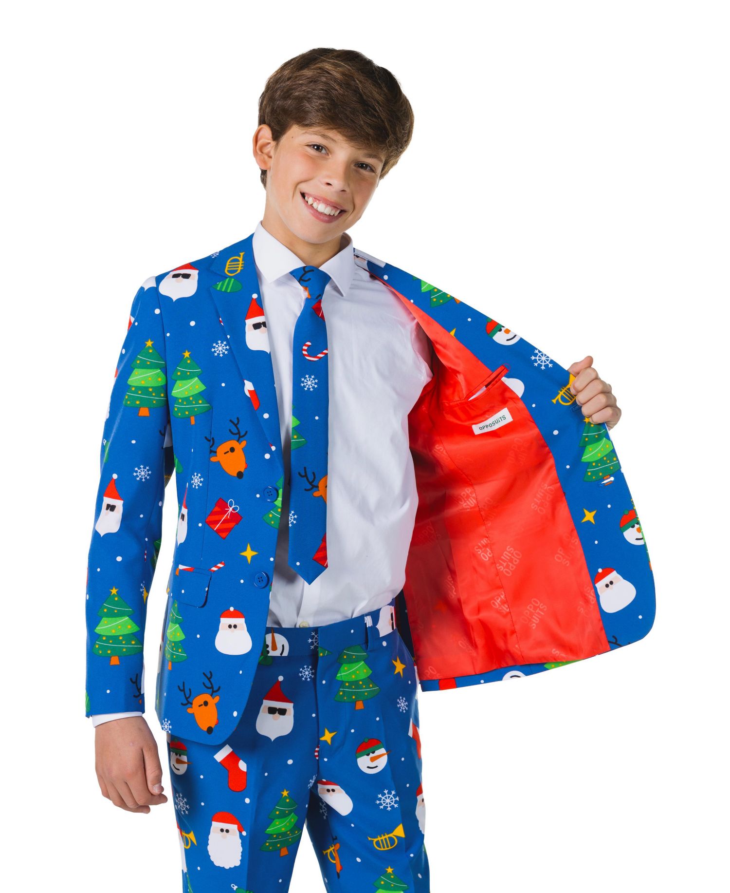 Big Boys Festivity Christmas Party Outfit Including Blazer, Pants and Clip-On-Tie Suit Set