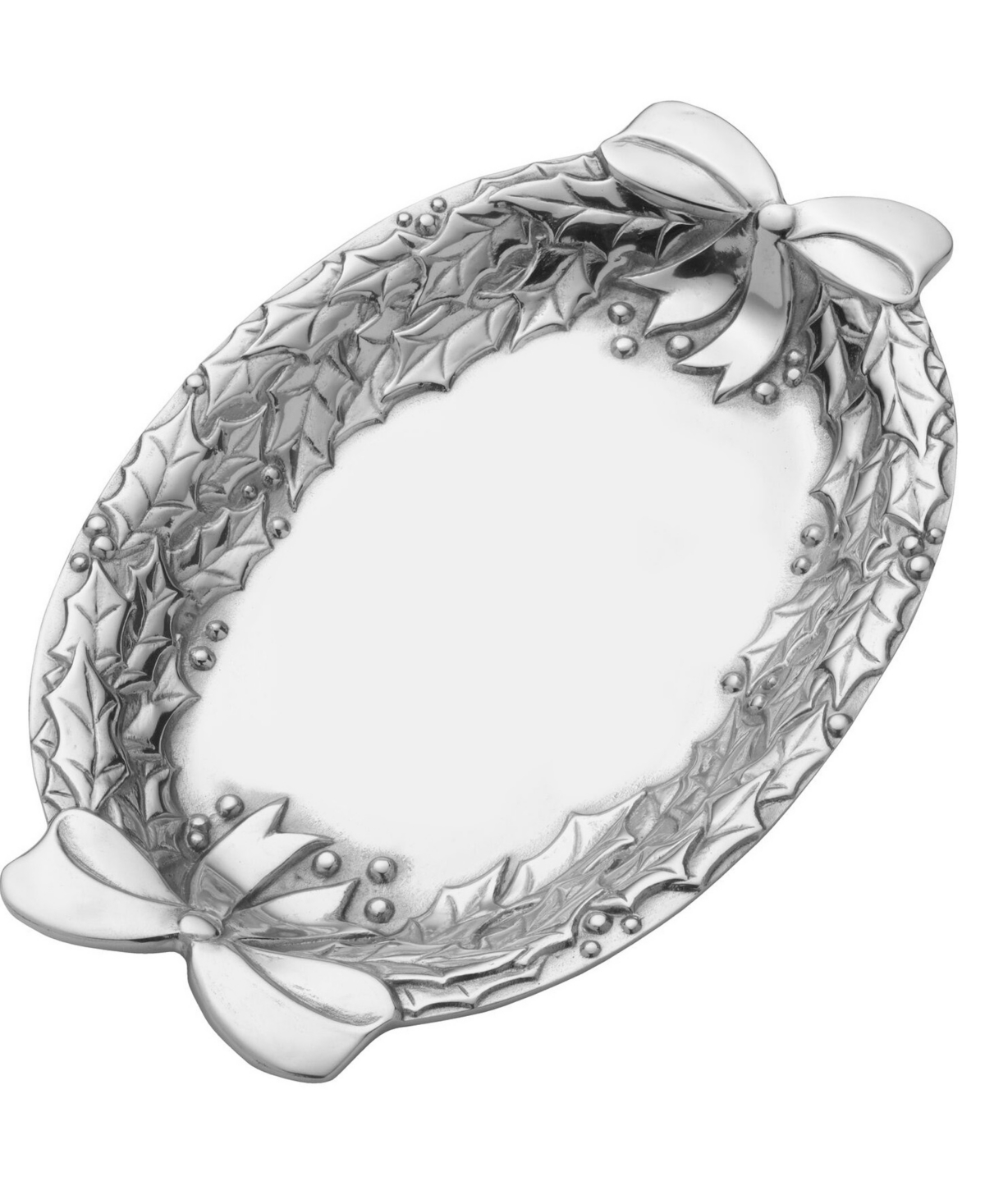 Shop Wilton Armetale Holly Berries Oval Tray In Silver