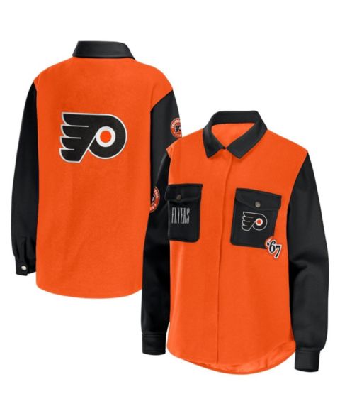 Женские куртки WEAR by Erin Andrews Women's Orange, Black Philadelphia Flyers Colorblock Button-Up Shirt Jacket