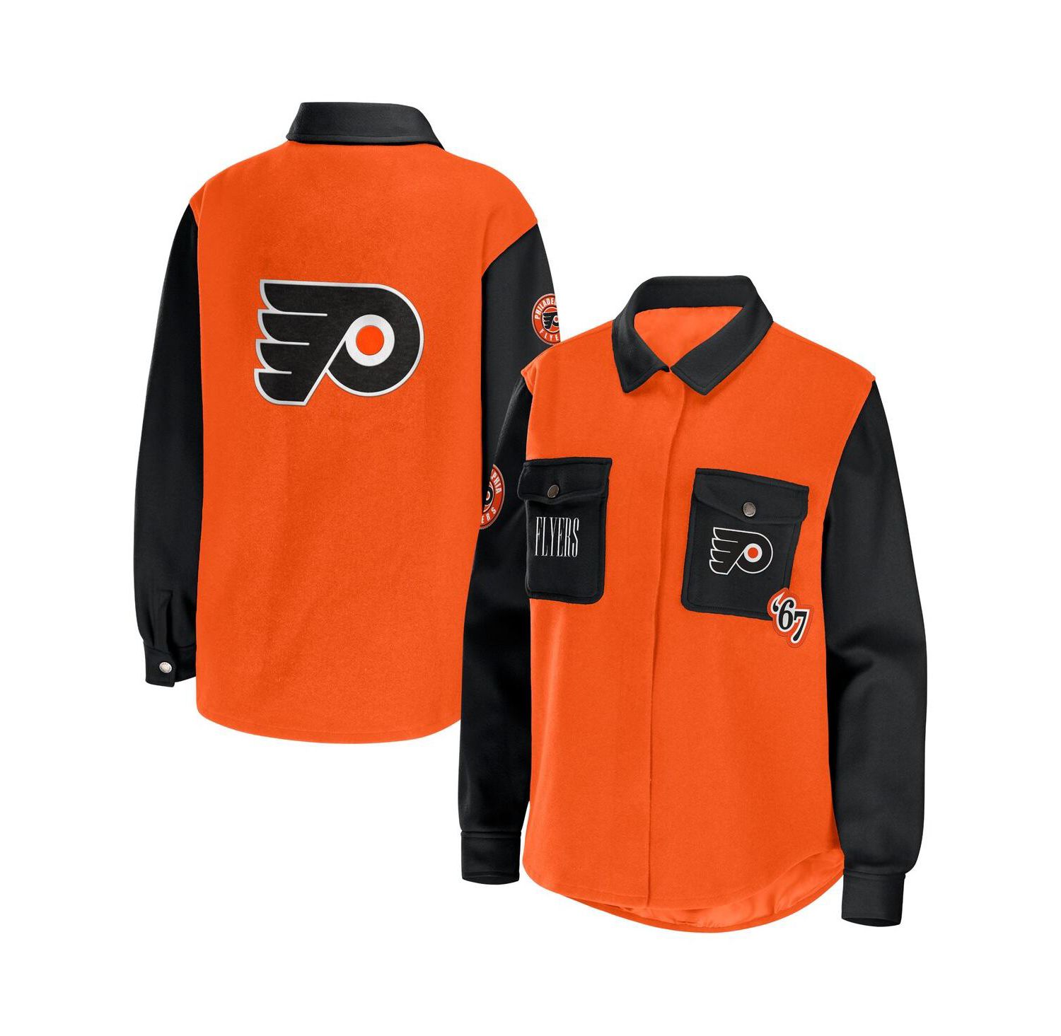 Women's Orange, Black Philadelphia Flyers Colorblock Button-Up Shirt Jacket