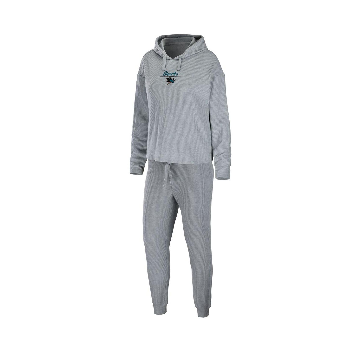 Women's Heather Gray San Jose Sharks Logo Pullover Hoodie and Pants Sleep Set