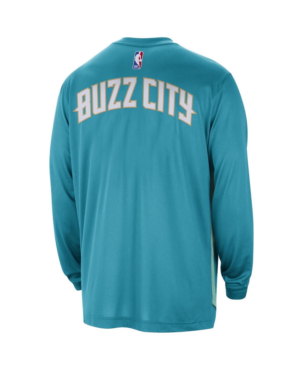 Men's JordanDistressed Charlotte Hornets 2023/24 City Edition Authentic Pregame Performance Long Sleeve Shooting T-shirt - Teal