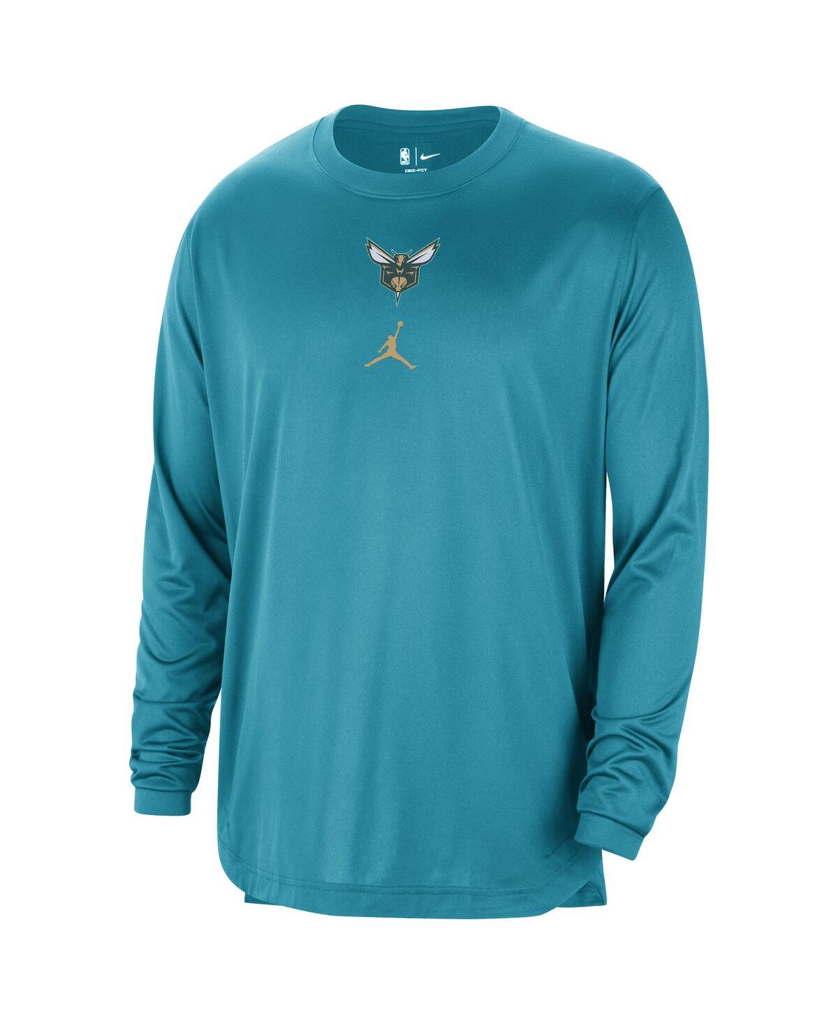 Men's JordanDistressed Charlotte Hornets 2023/24 City Edition Authentic Pregame Performance Long Sleeve Shooting T-shirt - Teal