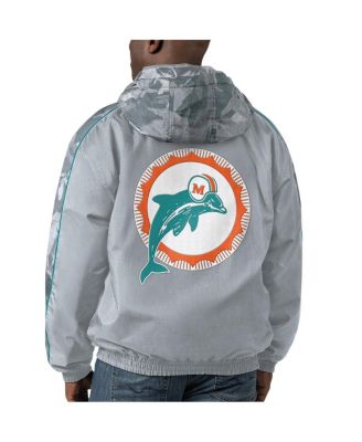 Men's Gray Distressed Miami Dolphins Thursday Night Gridiron Throwback Full-Zip Jacket