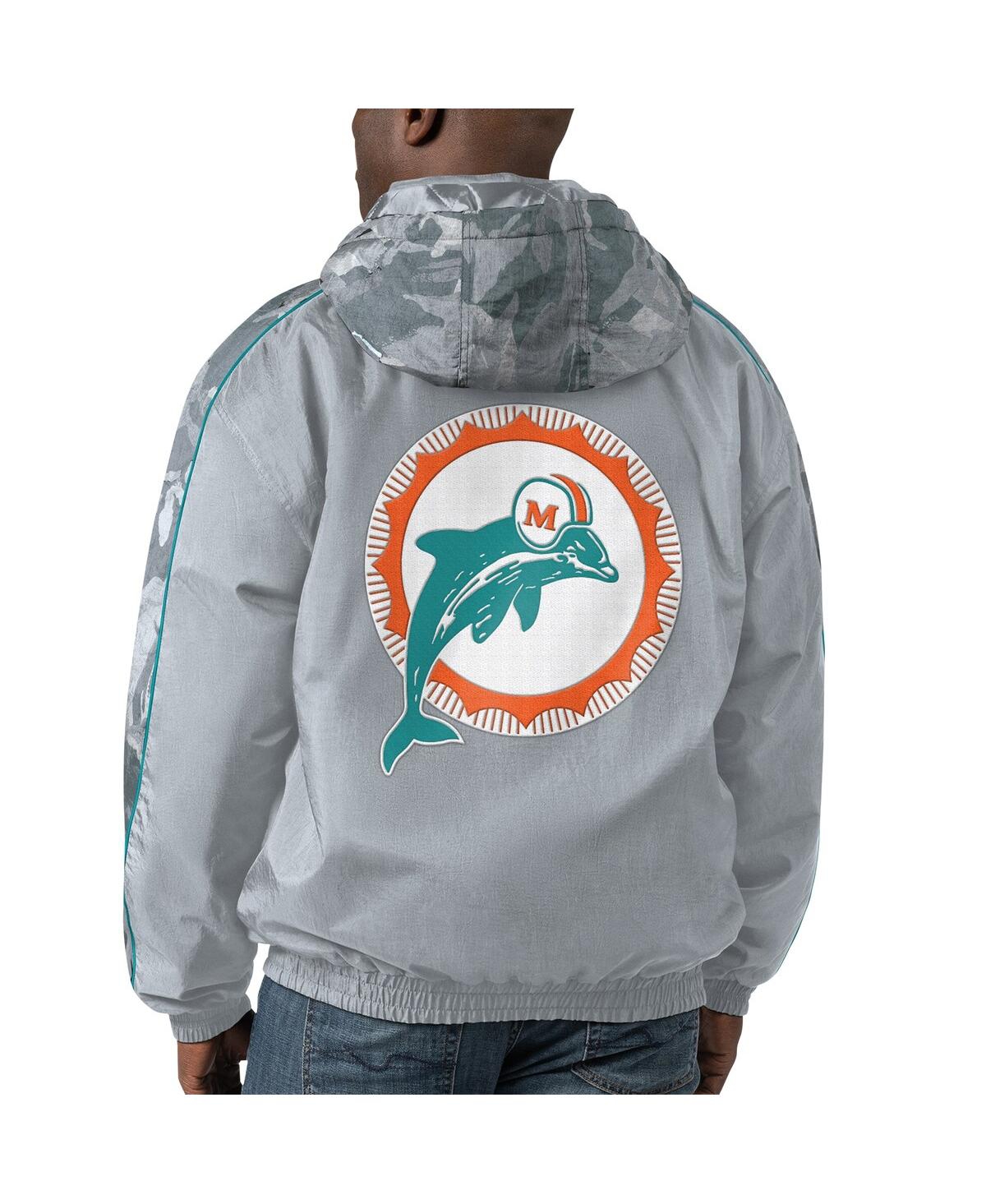 Shop Starter Men's  Gray Distressed Miami Dolphins Thursday Night Gridiron Throwback Full-zip Jacket