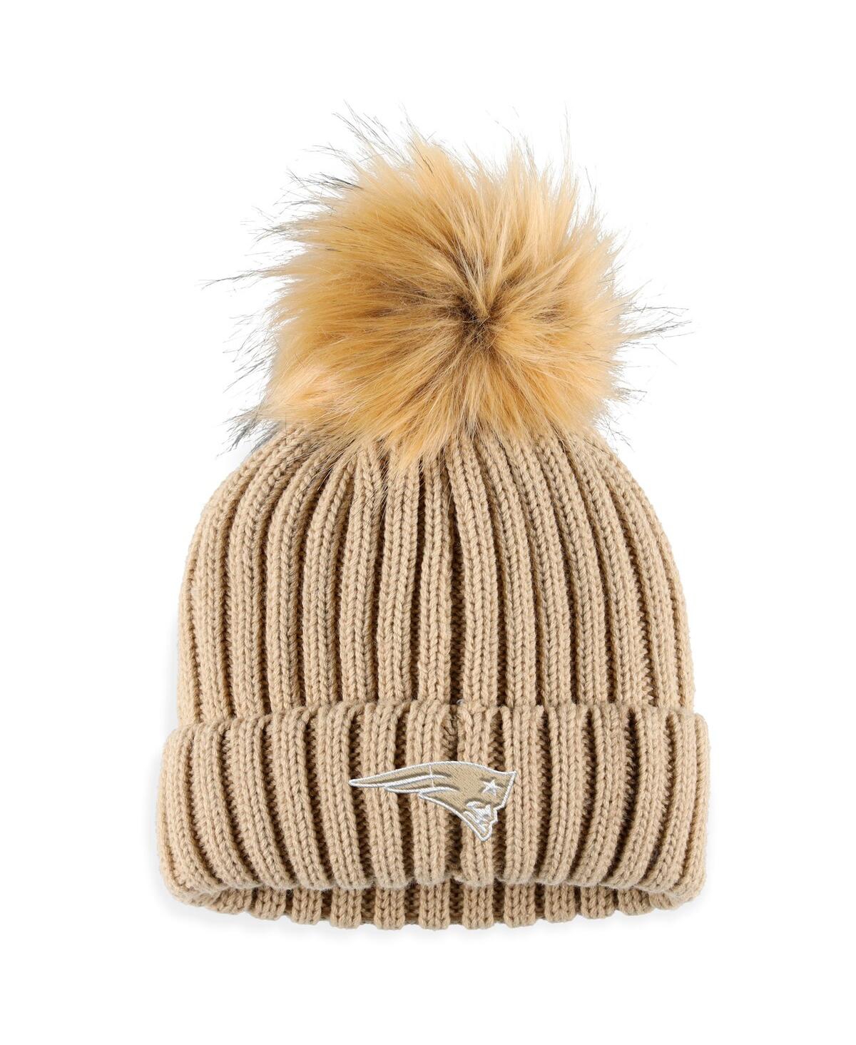 Wear By Erin Andrews Women's  Natural New England Patriots Neutral Cuffed Knit Hat With Pom
