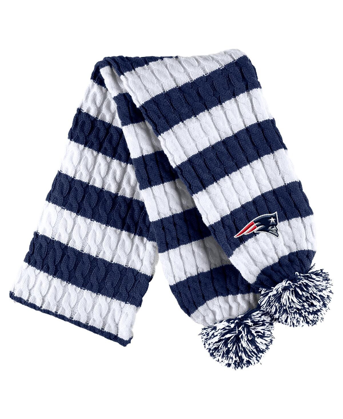 Shop Wear By Erin Andrews Women's  White New England Patriots Cable Stripe Cuffed Knit Hat With Pom And Sc