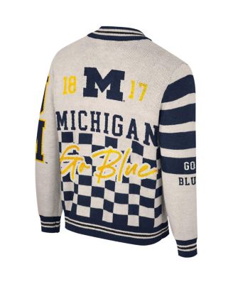 Men's and Women's Cream Michigan Wolverines Jacquard Full-Zip Sweater