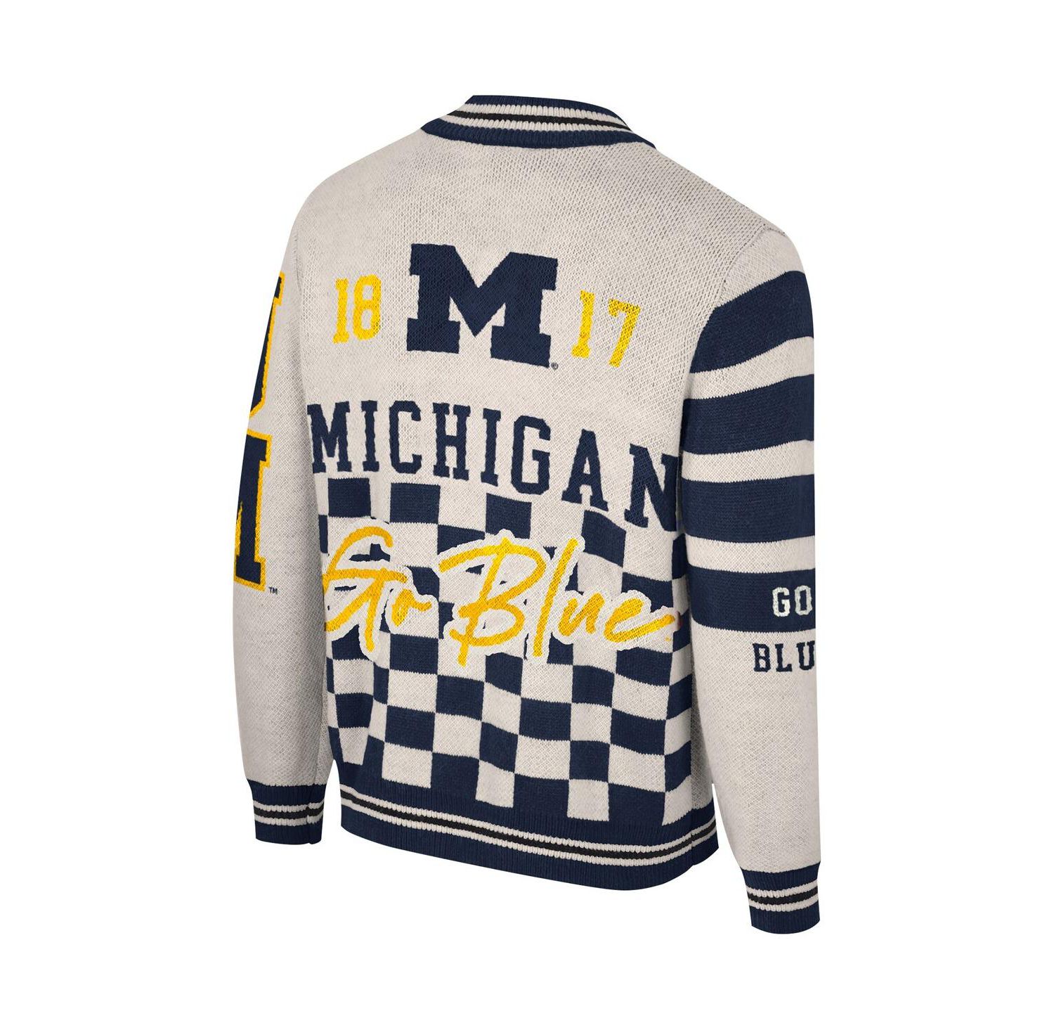 Men's and Women's Cream Michigan Wolverines Jacquard Full-Zip Sweater
