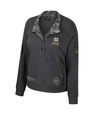 Women's Heather Charcoal Notre Dame Fighting Irish OHT Military-Inspired Appreciation Payback Henley Thermal Sweatshirt