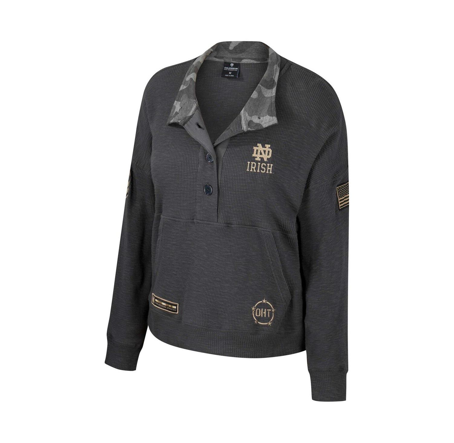 Women's Heather Charcoal Notre Dame Fighting Irish OHT Military-Inspired Appreciation Payback Henley Thermal Sweatshirt