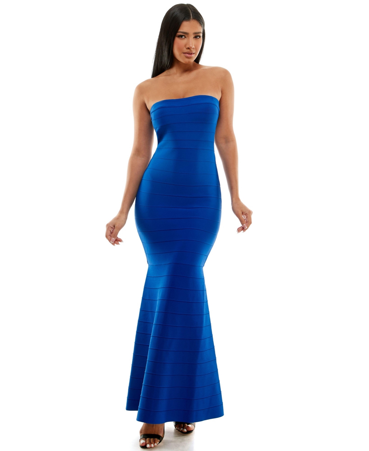 Bebe Luxe Bandage Strapless Gown In Royal