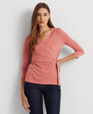 로렌 랄프로렌 Lauren Ralph Lauren Womens Stretch Jersey Top,Pink Mahogany