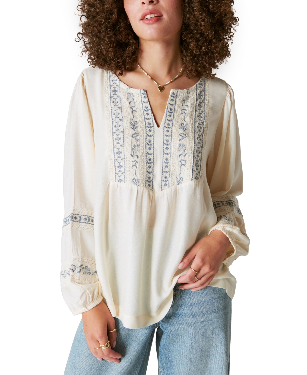 Lucky Brand Women's Embroidered Babydoll Top In Eggnog