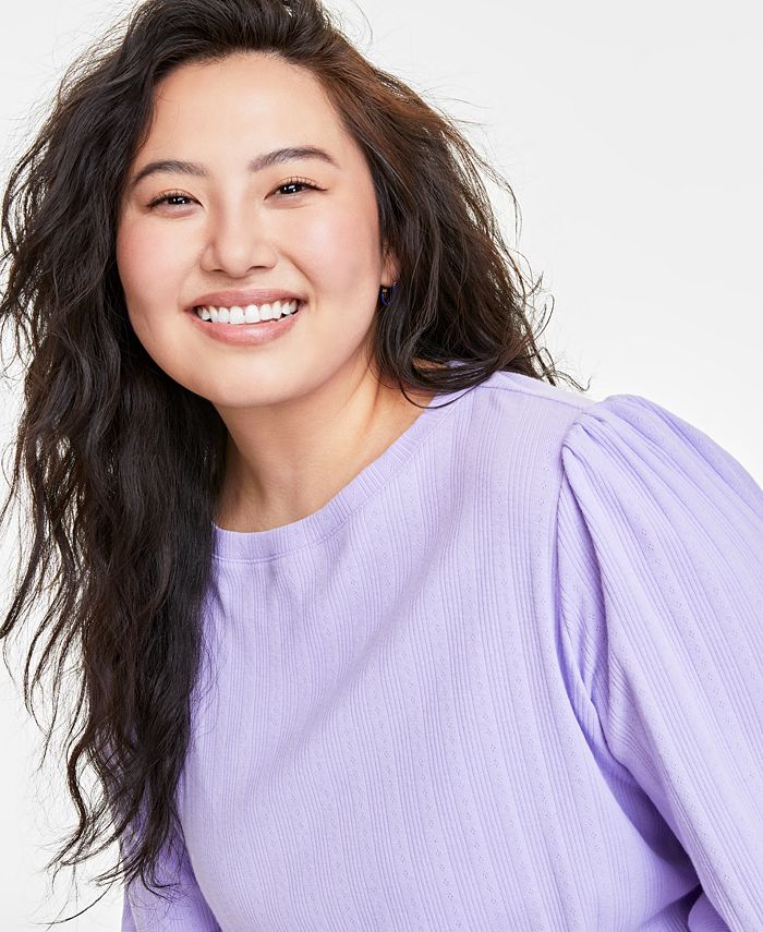 On 34th Plus Size Pointelle Rib Long Sleeve Top Created for Macy #39 s