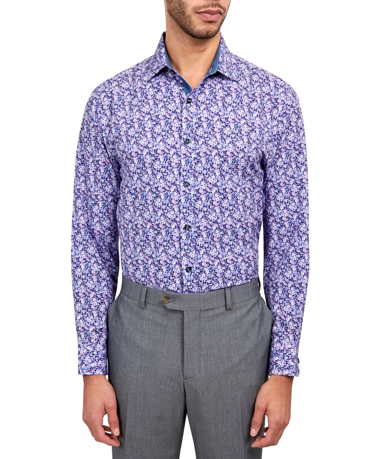 Society Of Threads Men's Regular-fit Floral Performance Dress Shirt In Purple