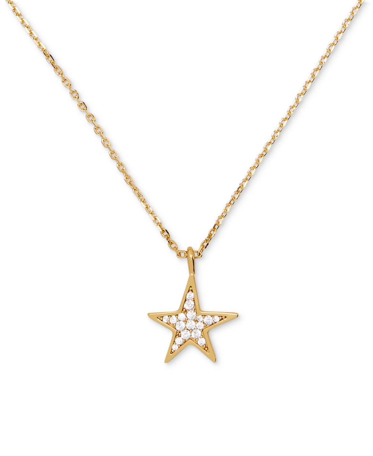 Silver-Tone Pave Star Pendant Necklace, 16" + 3" extender - Clear/silver.