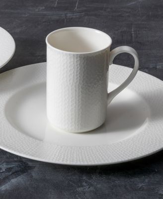 Amanda White Embossed Mugs, Set of 4