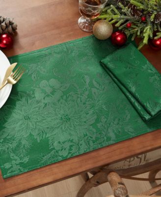 Elrene Poinsettia Elegance Damask Collection In Green