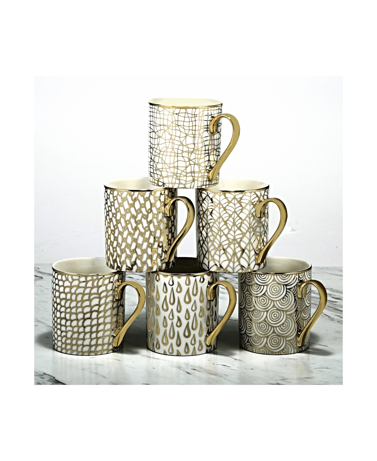 Mosaic 6-Pc. Gold Plated Mugs - White/gold