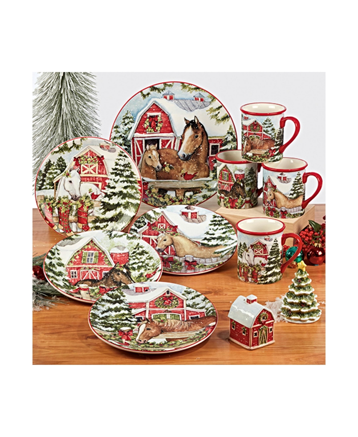 Certified International Homestead Christmas 4 Piece Dinner Plate Set In Red,white