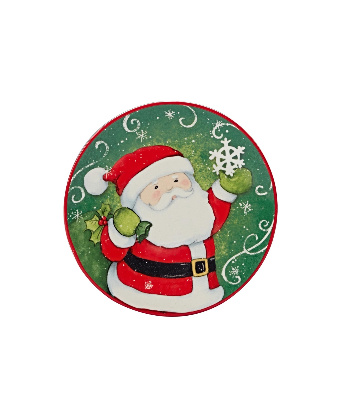 Certified International Holiday Magic Santa 4 Piece Canape Plate Set In Green,red