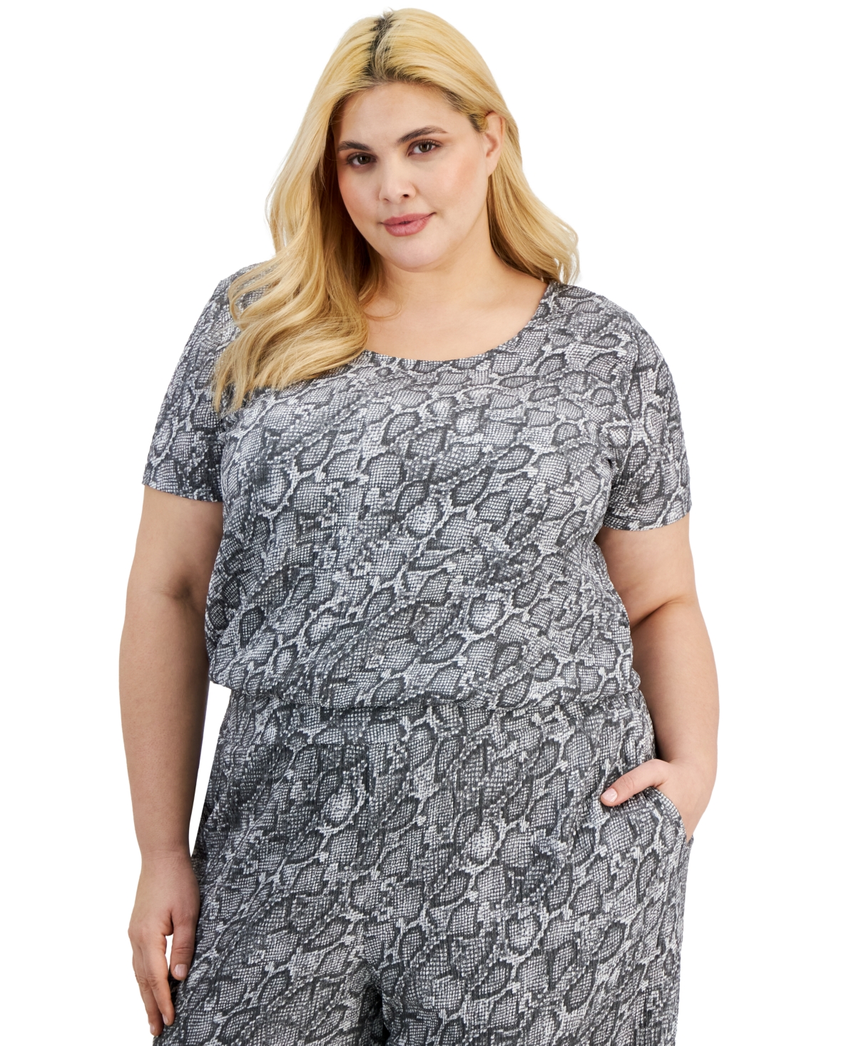Shop Bar Iii Trendy Plus Size Snakeskin-print Top, Created For Macy's In Jess Snake