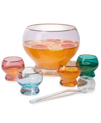 Colorful Punch Bowl & Glasses Set, 6 Piece Set 