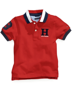 Shop Tommy Hilfiger Big Boys Striped Collar Embroidered Matt Polo In Regal Red