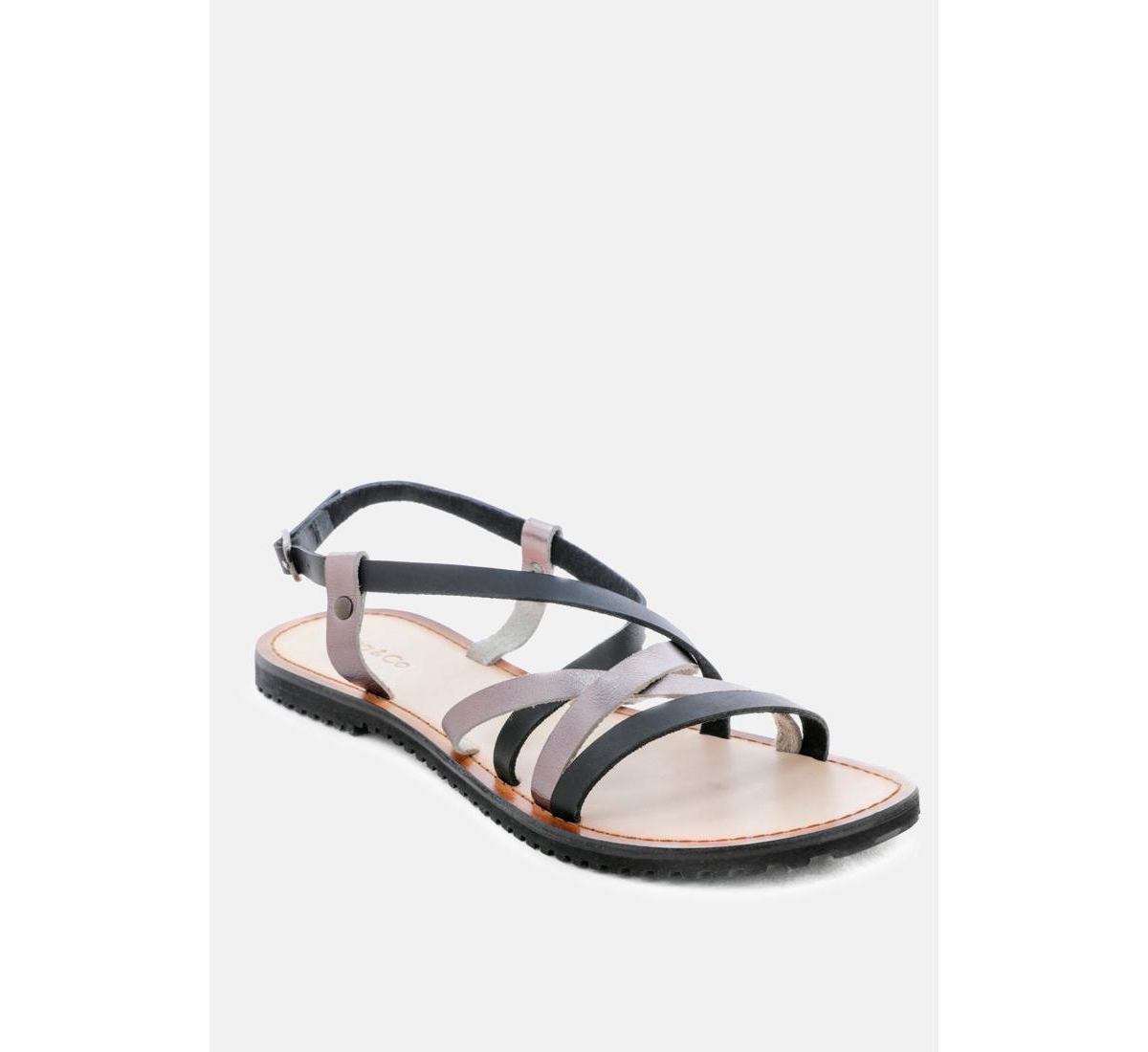 June Womens Strappy Flat Leather Sandals - Silver