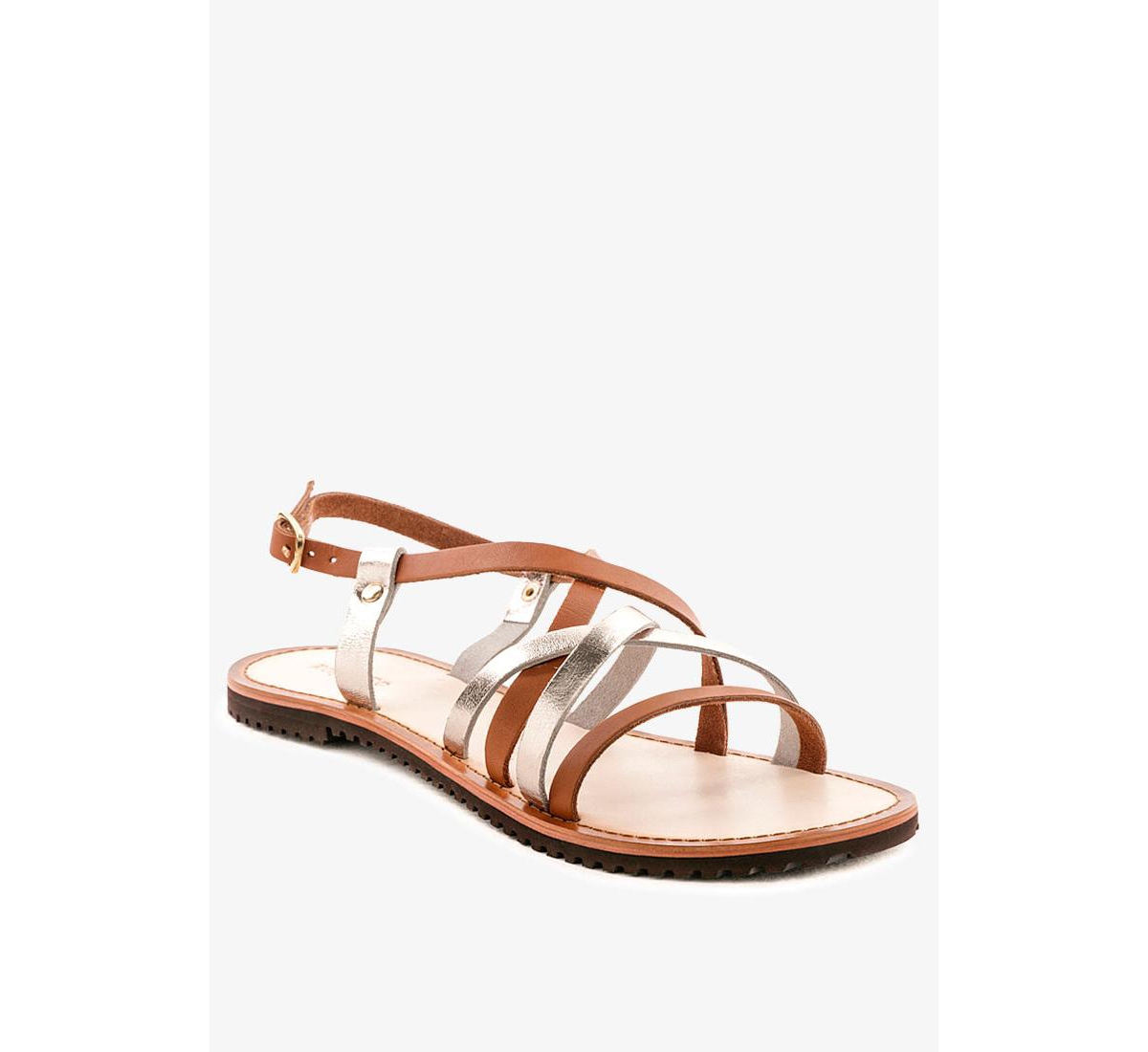 Rag & Co June Tan Strappy Flat Leather Sandals In Tan