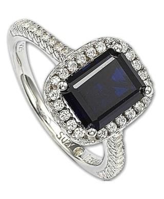 Suzy Levian Sterling Silver Emerald-cut Cubic Zirconia Halo Engagement Ring