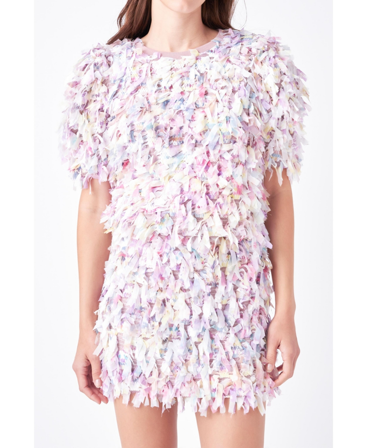 English Factory Puff Sleeve Textured Ribbon Top In Mauve